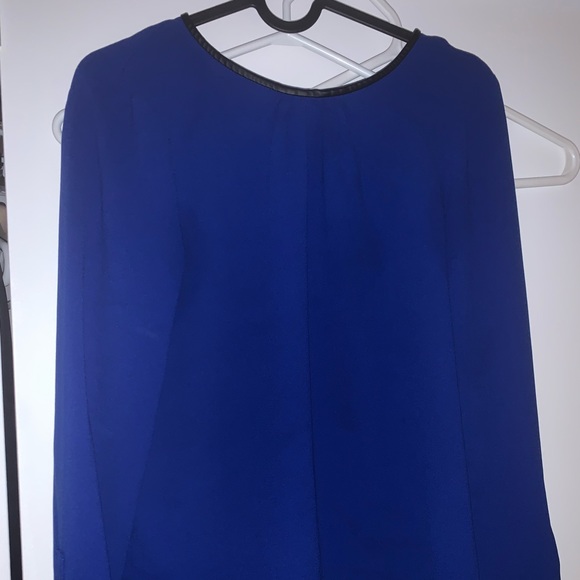 Zara Royal Blue Long Sleeve Shirt Leather Detail - Picture 1 of 1